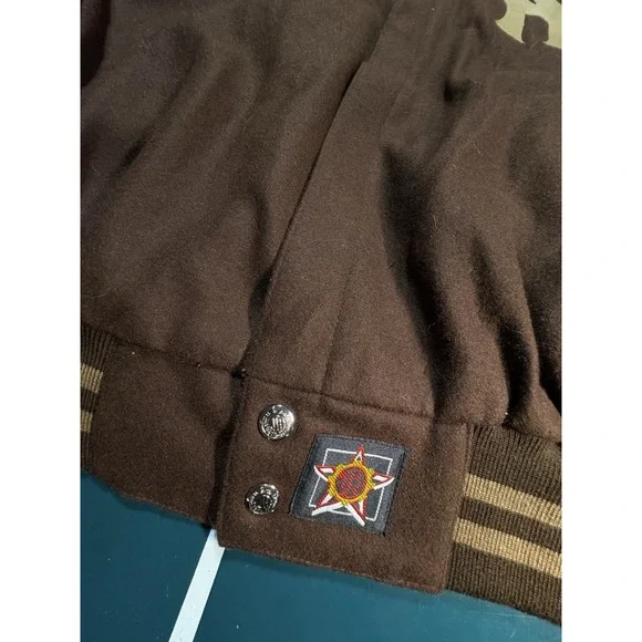 Vintage 90s Jeff Hamilton New York Yankees Wool Bomber Jacket Brown Large Flaws*